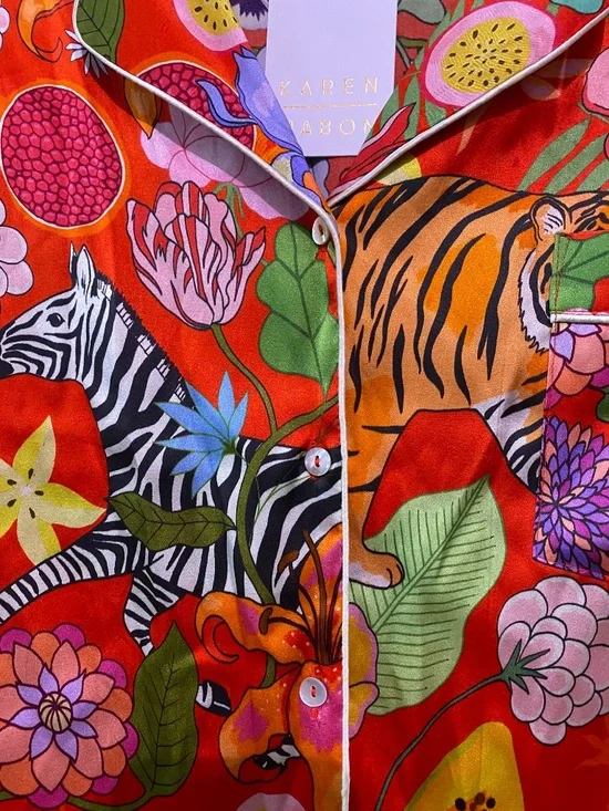 Karen Mabon Silk Tiger Bouquet Pajama Set Medium - Picture 4 of 10
